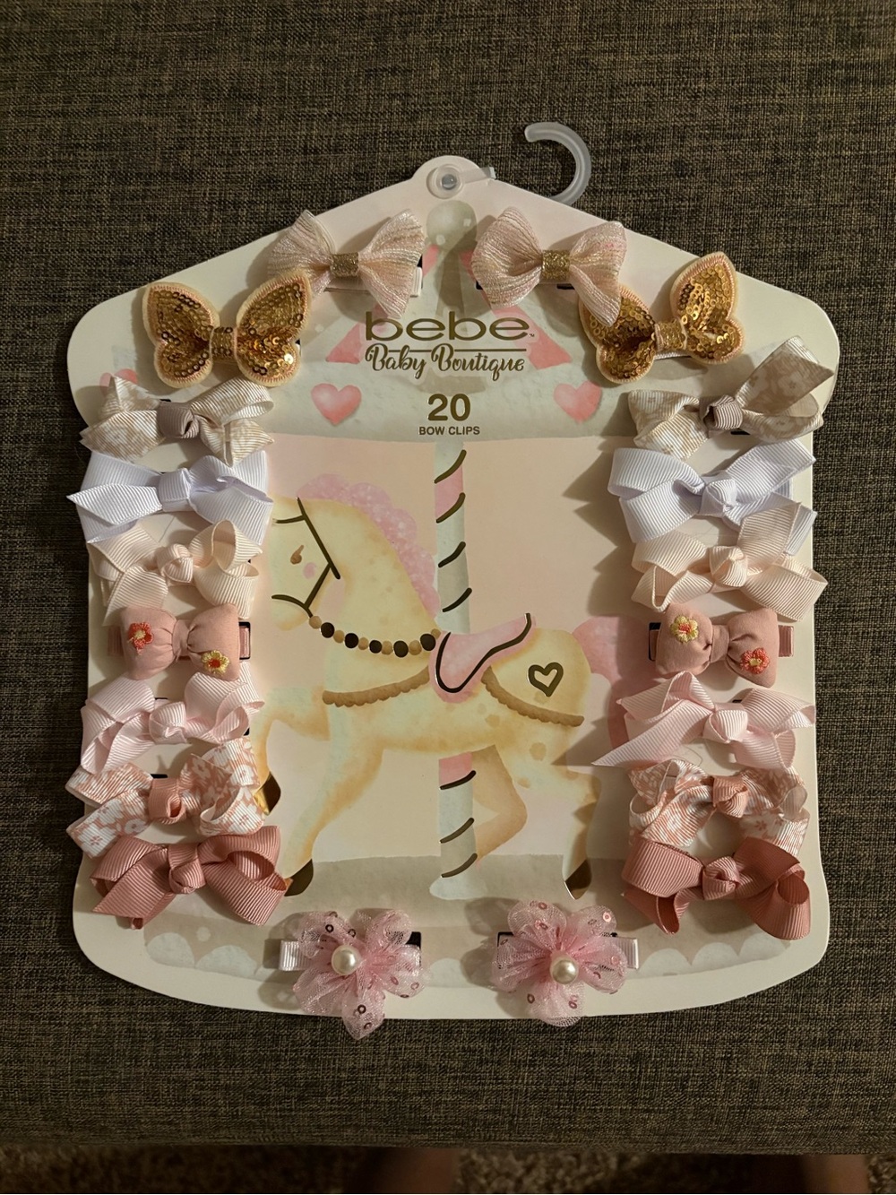 bebe Baby Boutique Pink, Gold and White Bow Clip Set